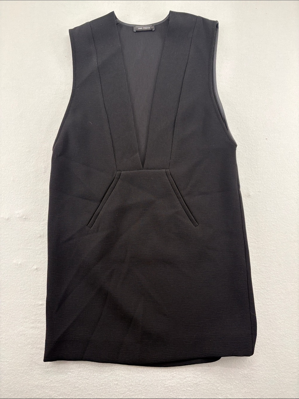 Cop.Copine Karma Black Deep V Sleeveless Mini Dress - Size 38